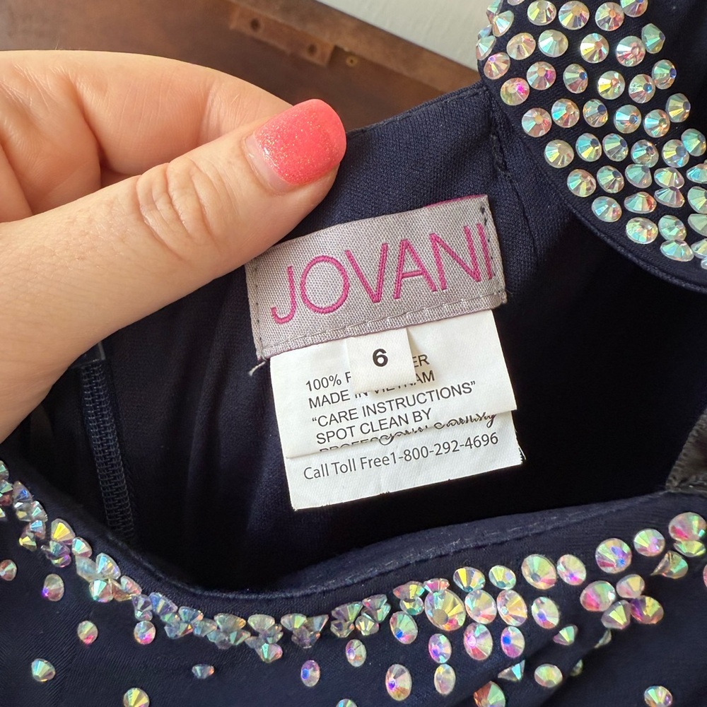 Jovani Navy Blue Dress with Rhinestone Embellishments - Picture 4 of 6